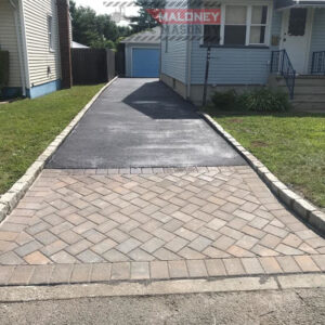 New Asphalt Installation, Paver Apron with Cambridge Pavers, Belgium Block Border