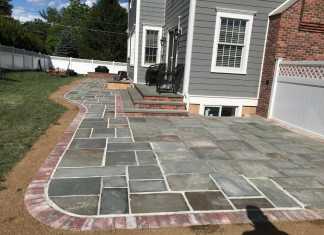 Bluestone Patio with Porch Brick Wall in Morristown, New Jersey